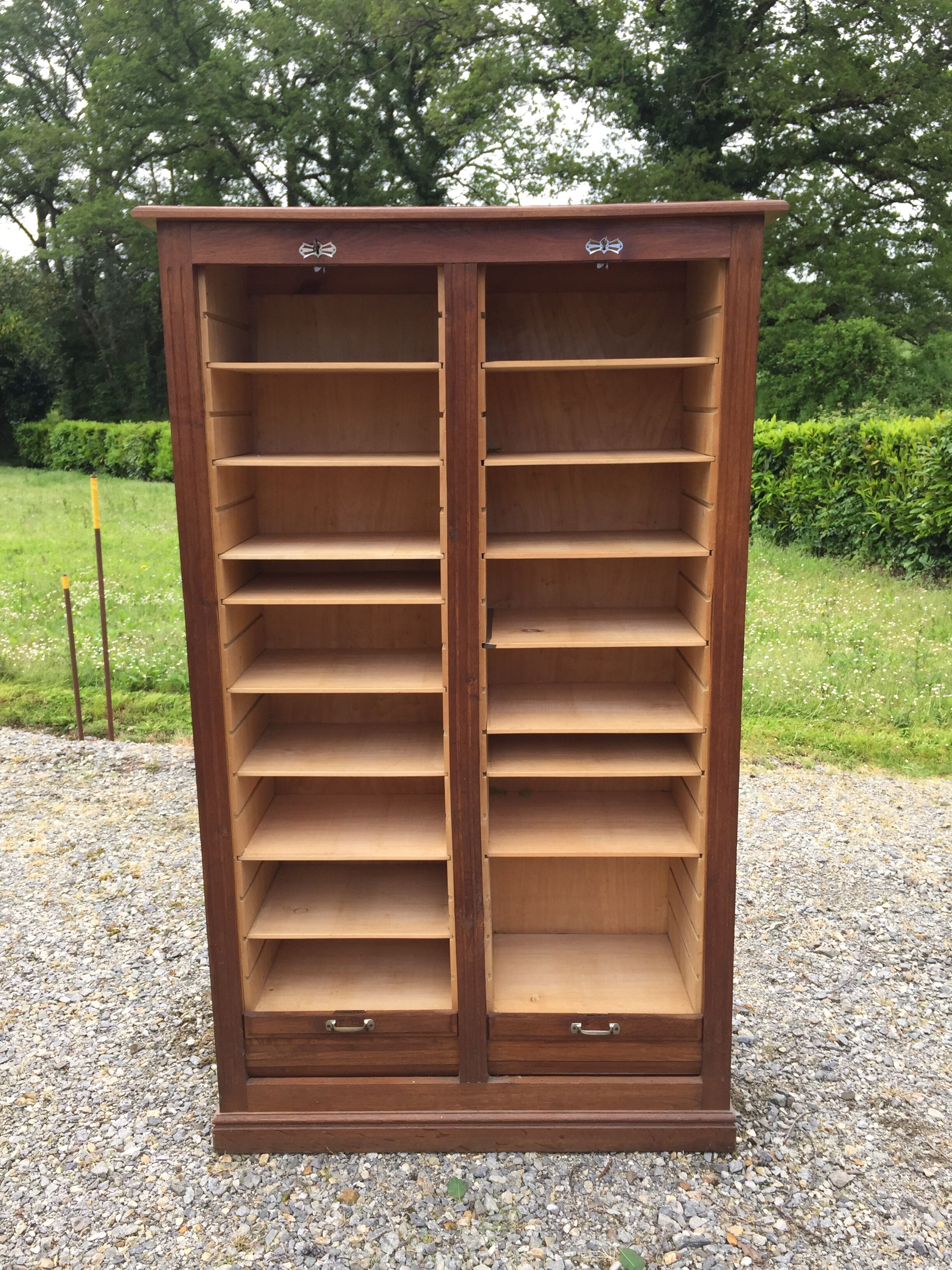 Oak double curtain workshop cabinet