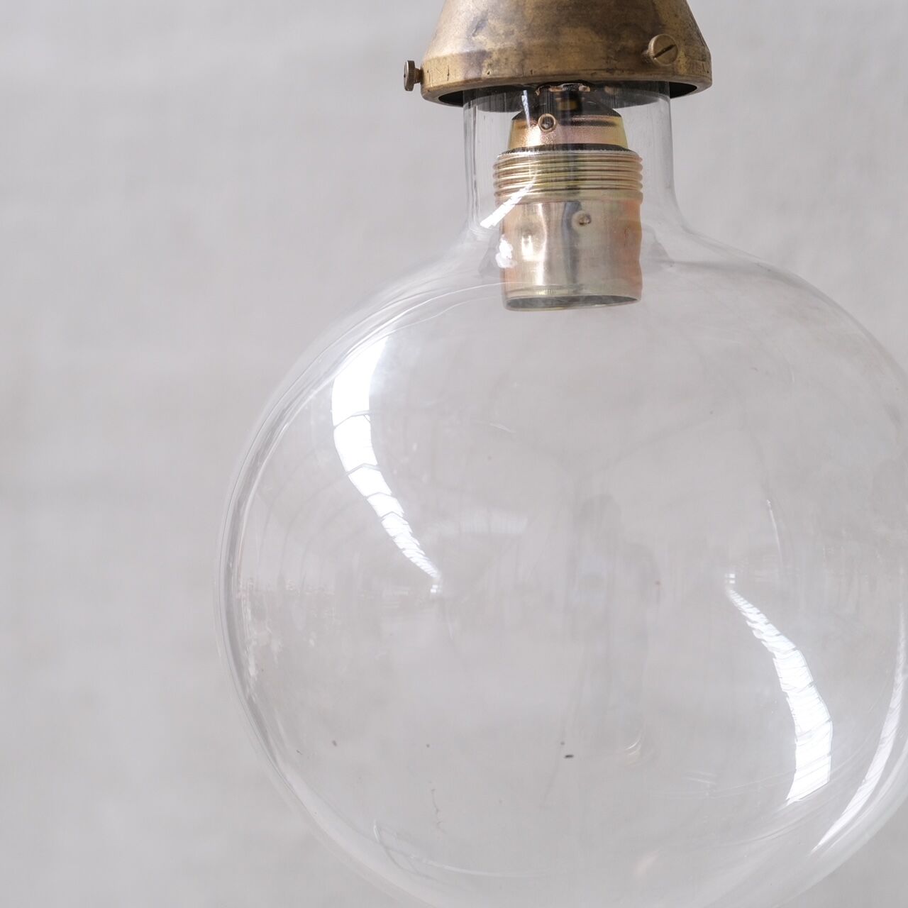 Clear Glass and Brass Bulb Mid-Century French Pendant Light