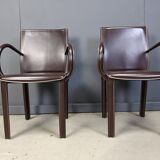 Pair of brown leather armchairs by Arper italy, 1980s