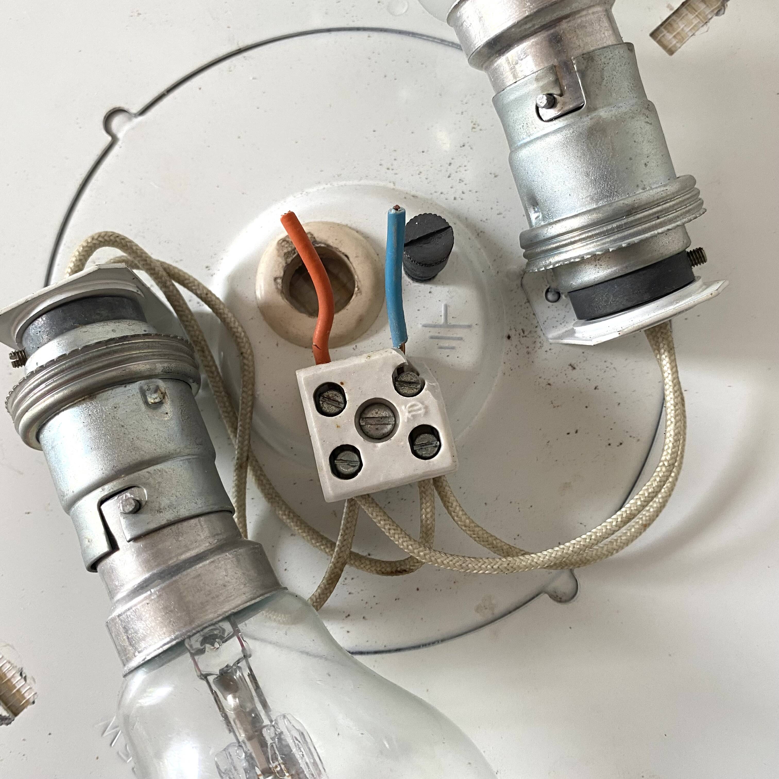 Square holophane ceiling light, industrial style, 1960s