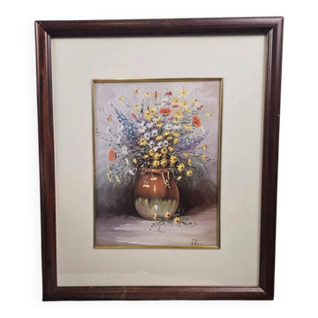 Vintage frame bouquet of flowers signed Roca – Decorative print under glass