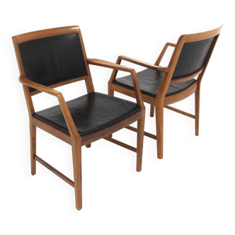 Set of 2 Scandinavian leather armchairs, Bertil Fridhagen, Bodafors, Sweden, 1960
