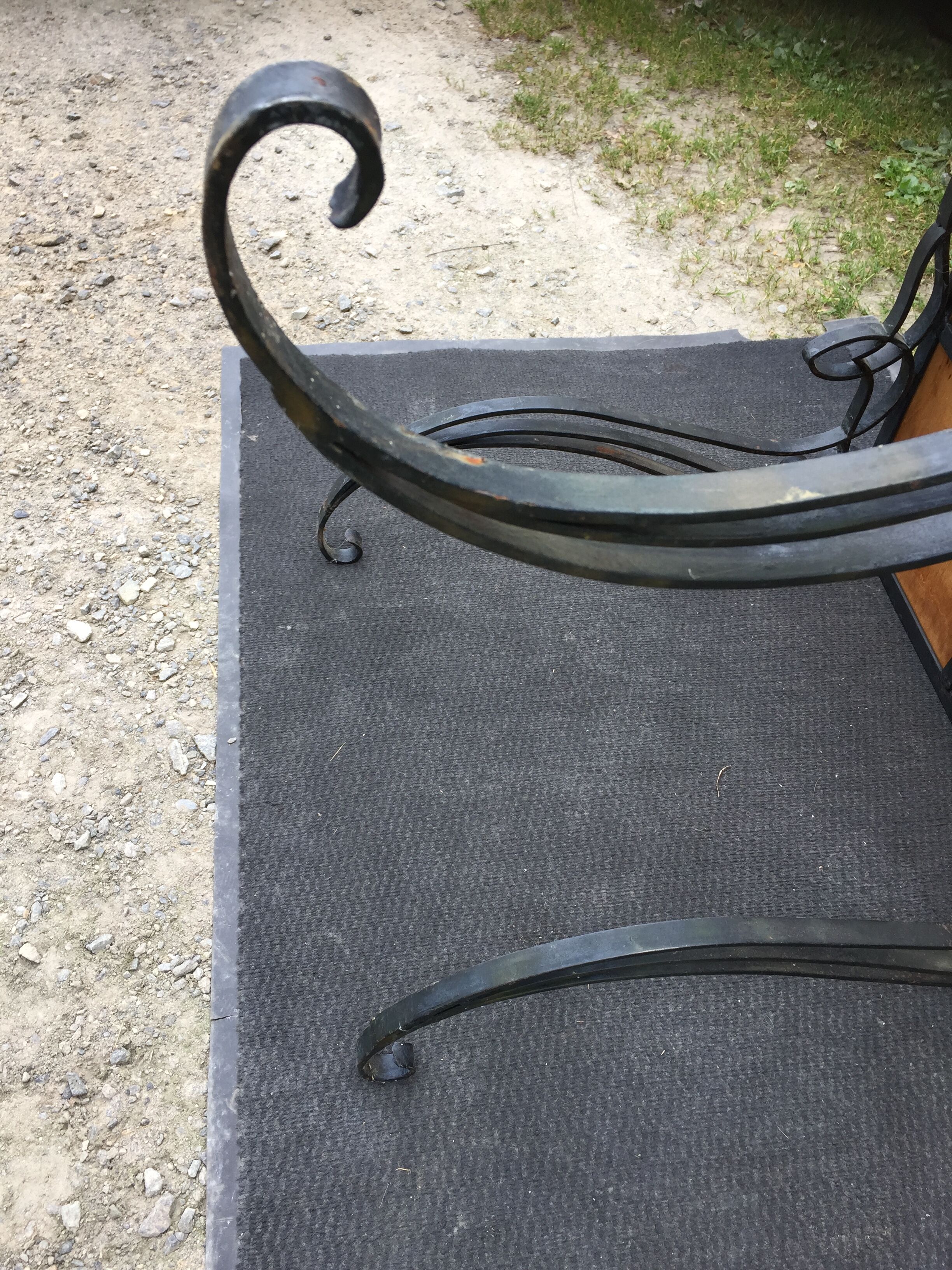 Vintage ceramic coffee table by Guy Trévoux with wrought iron base.