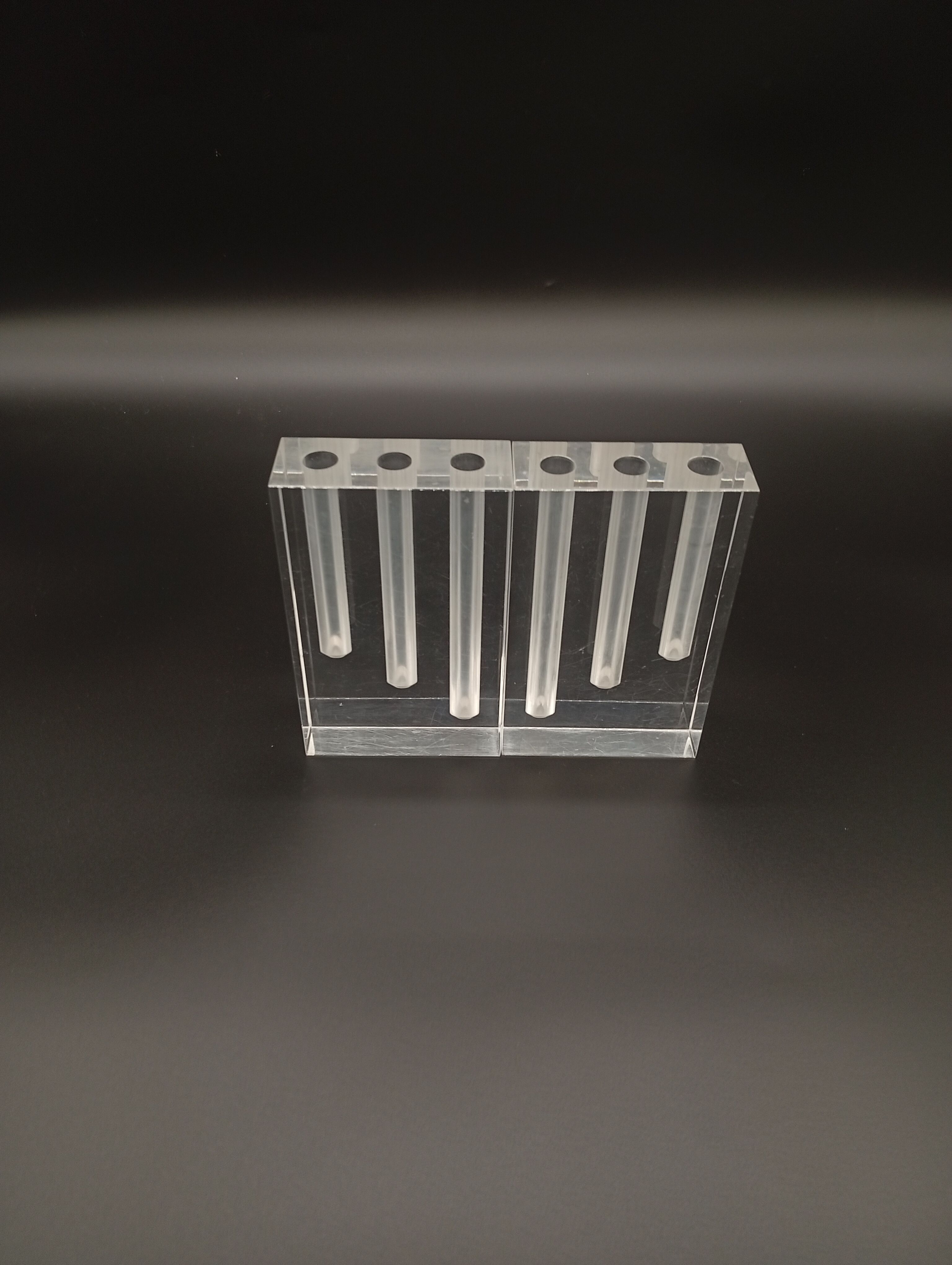 Duo Vase Bloc Résine Lucite Triple Cheminée Plexiglas Design Postmoderne