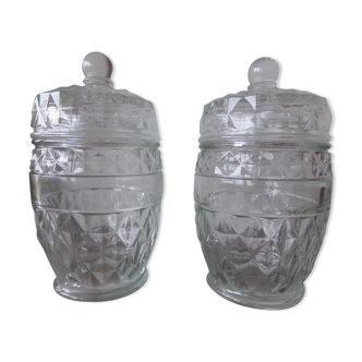 Chiseled glass jars or candy boxes and lids thereof