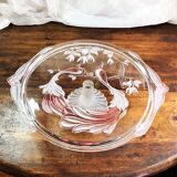 Plat à tartes gâteaux sur piédouche décor de paons
