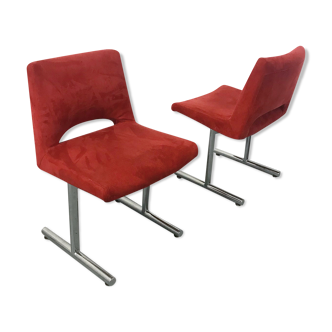 Pair of red velvet chairs Georges Frydman