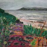 Peinture à l'huile de paysage impressionniste du milieu du XXe siècle signée et encadrée