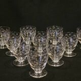 10 old port wine glasses in engraved art deco chiseled crystal