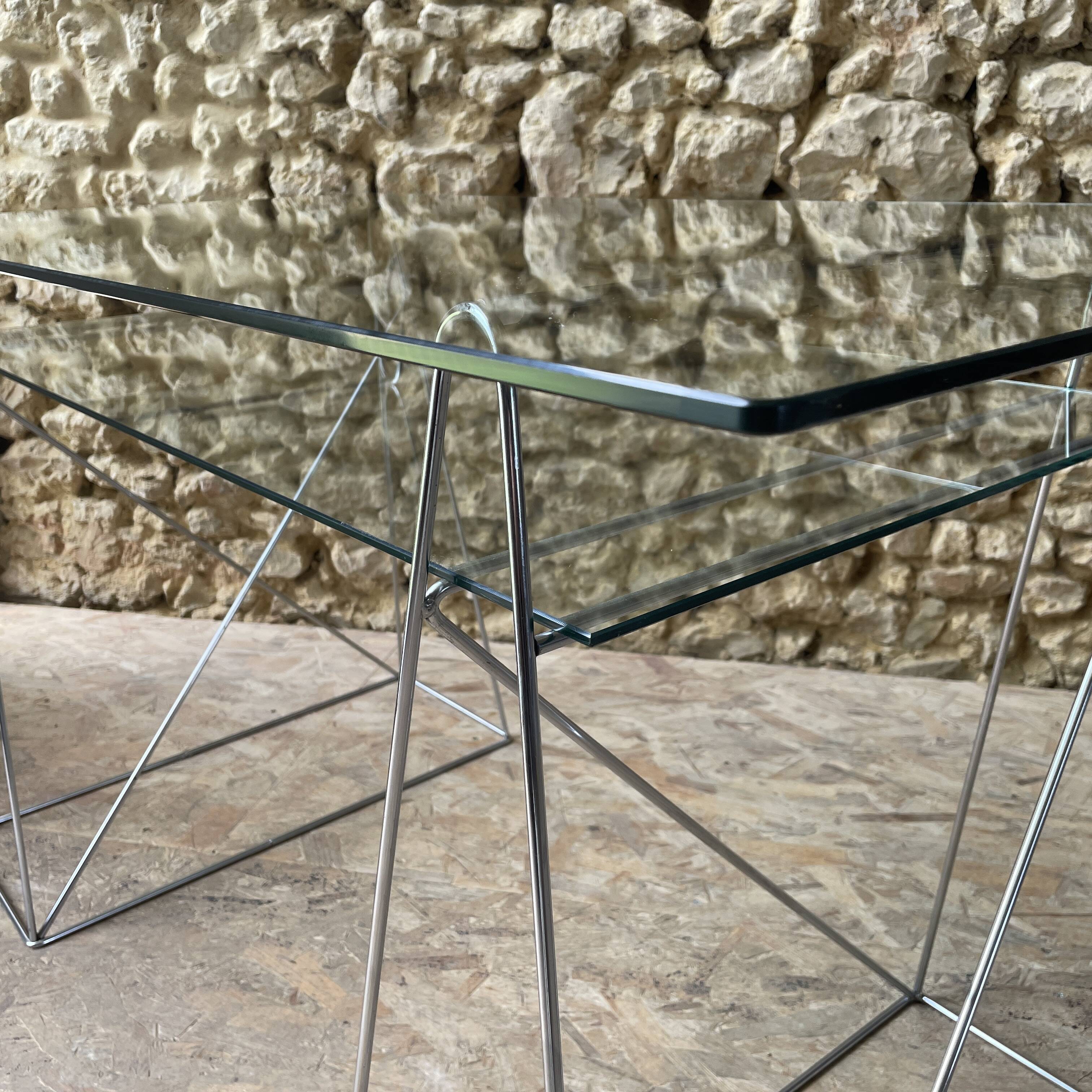 Glass desk - chrome metal trestles
