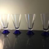6 cobalt blue Art Deco footed glasses