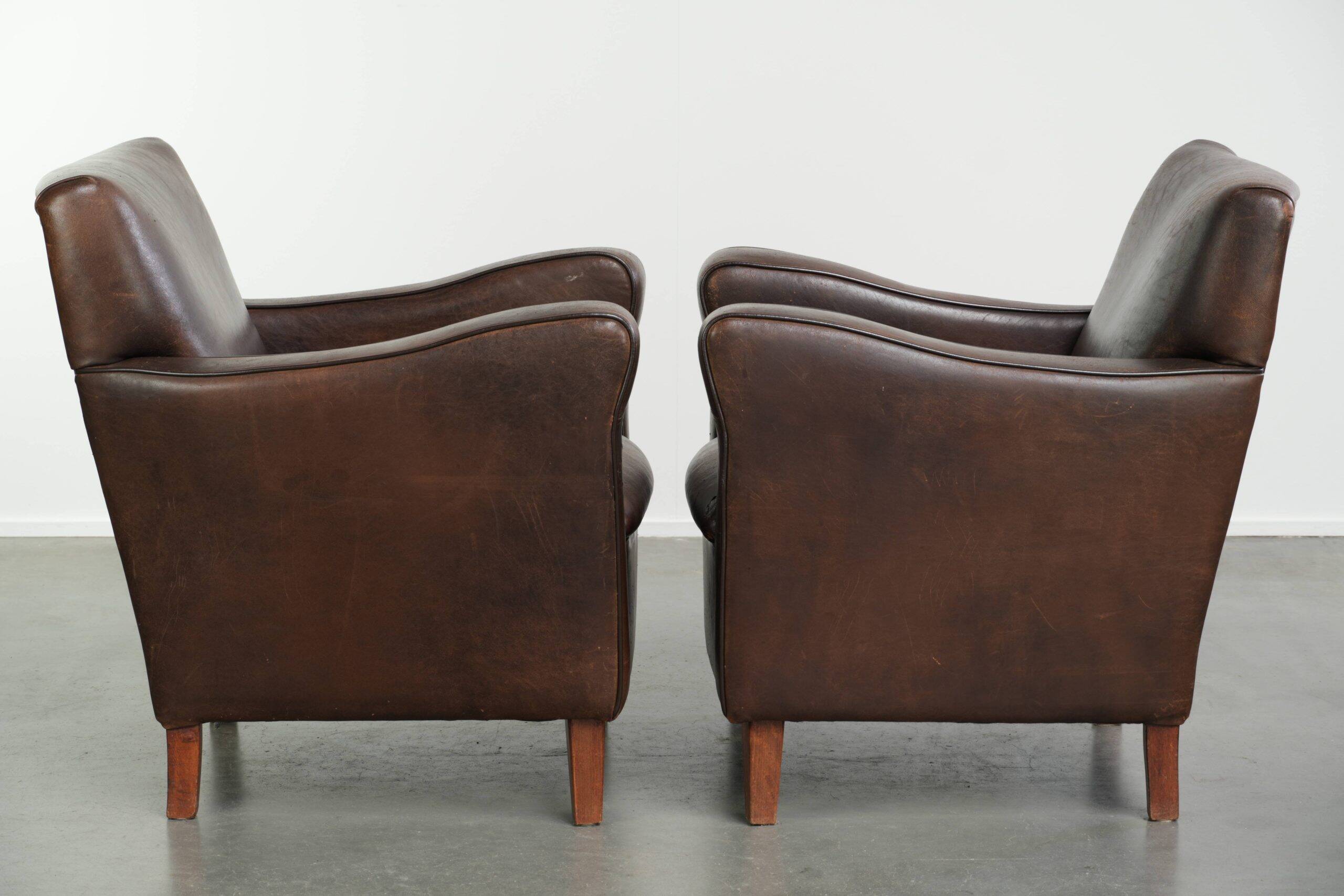 Sturdy set of vintage sheepskin armchairs with a nice English design