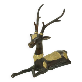 Vintage Bronze Sculpture Reclining Deer Sarreid Ltd 32cm