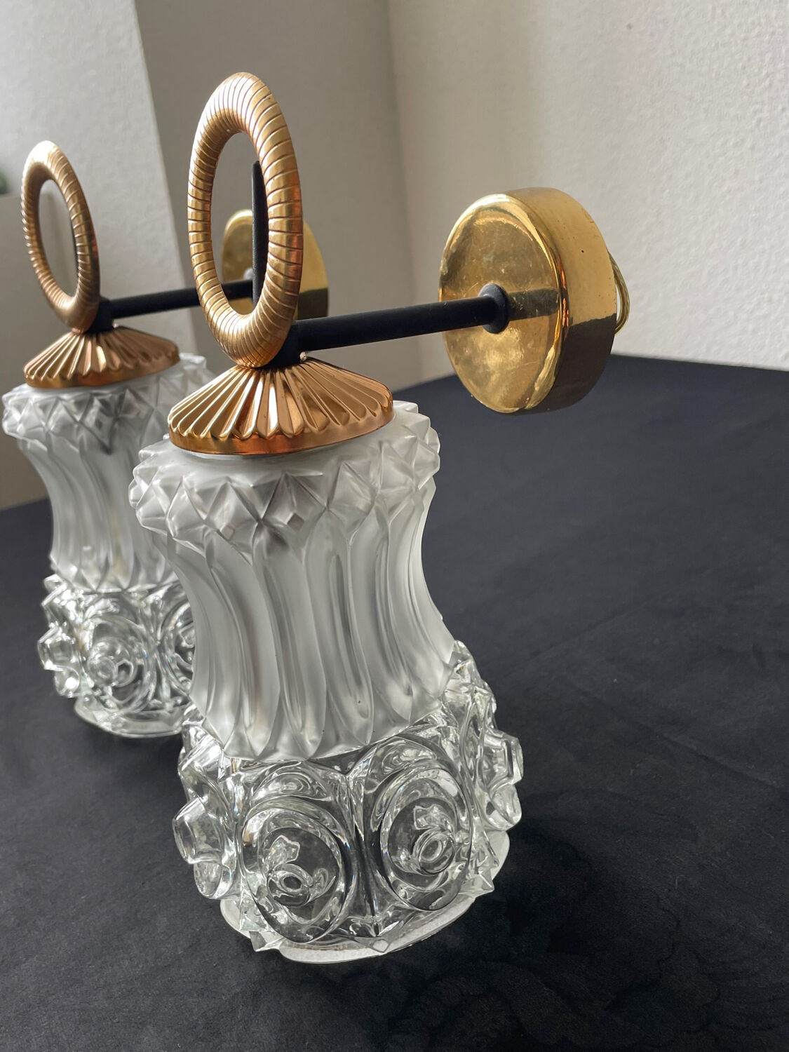 Pair of wall sconces molded glass 60s 70s