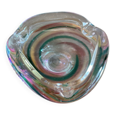 Clear with a soft coloured swirl pattern, round, glass ashtray