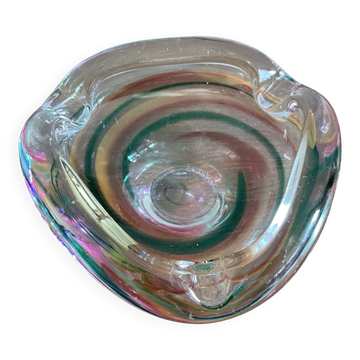 Cendrier en verre rond avec motif tourbillonnant coloré