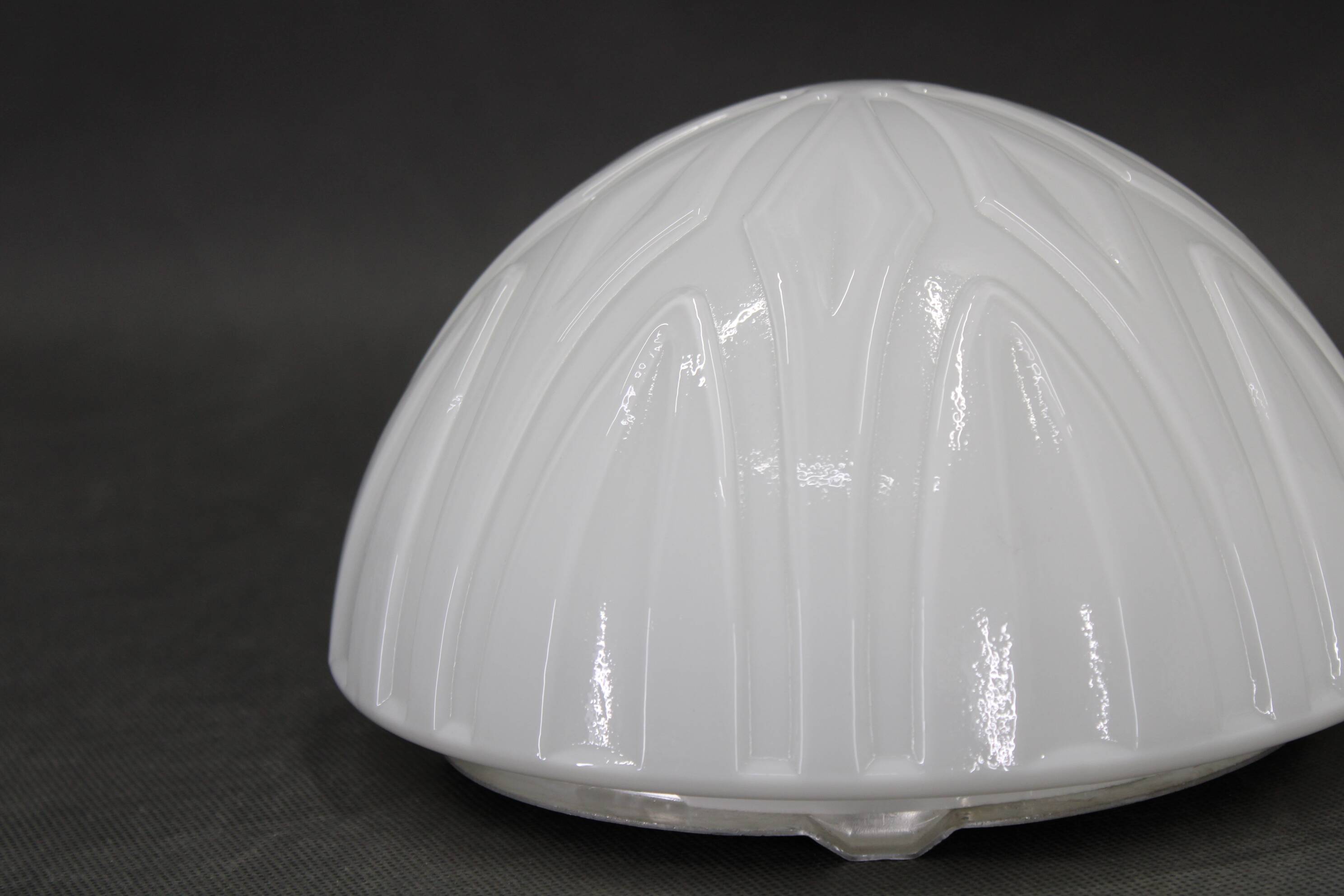 1970s Pair of Ceilink or Wall Lights in Milky Glass, Czechoslovakia