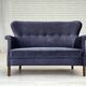 1960s, Danish 2-seater sofa, original blue furniture velour, beech wood.