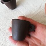 Set of three matte brown ceramic cups for dolls' play kitchen