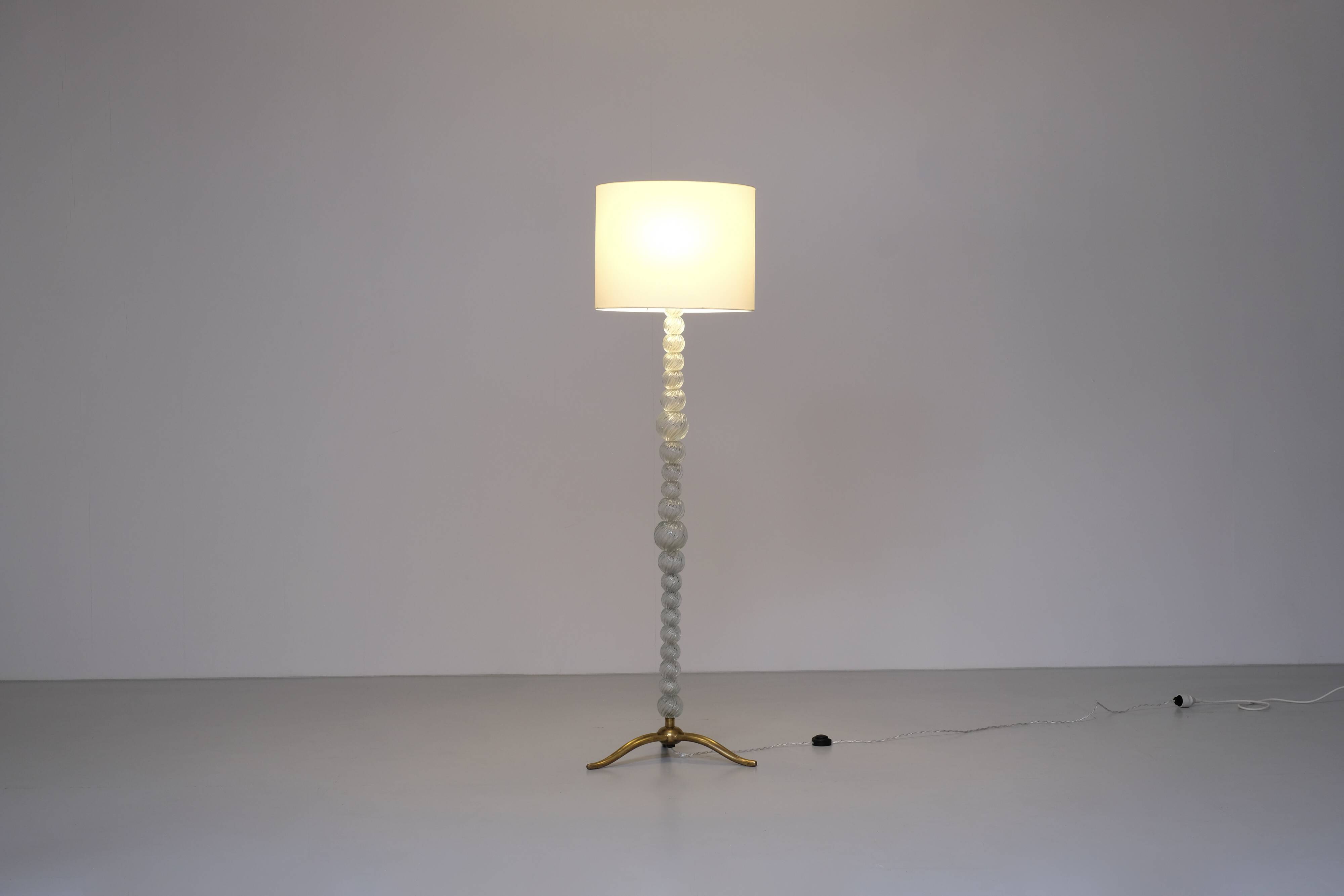 Murano glass and bronze floor lamp attributed to Seguso Vetri, Italy.