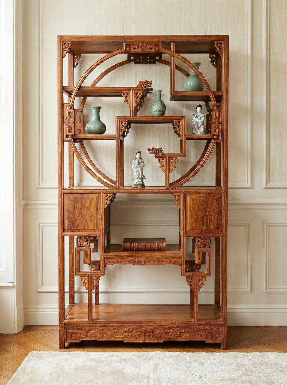 Bibliothèque chinoise Collectible Décorative en bois exotique