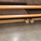 1960s light wood and brown ribbed fabric convertible daybed canapé