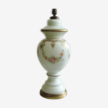 Lamp foot in white opaline hand painted signed M Rest