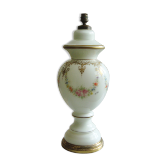 Lamp foot in white opaline hand painted signed M Rest