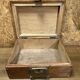 Old wood and brass box, decoration loft workshop, furniture of trades