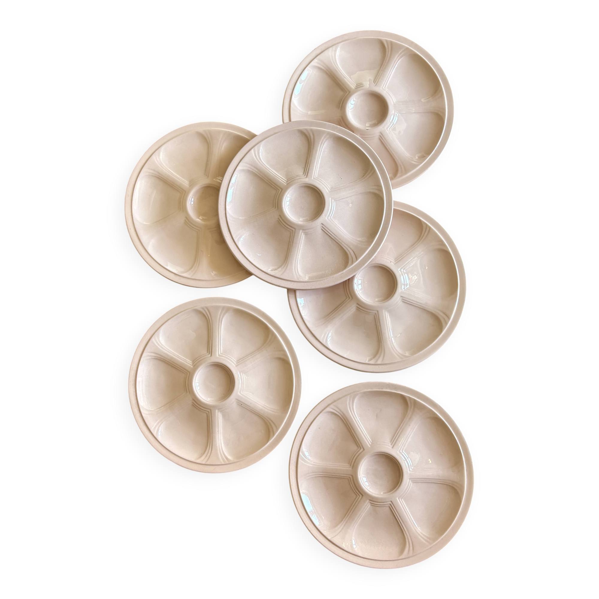 Set of 6 vintage pink oyster plates Digoin Sarreguemines