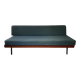 Vintage wooden sofa – modernist design, green mottled fabric