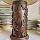 Dark wood and beige cotton block print table lamp