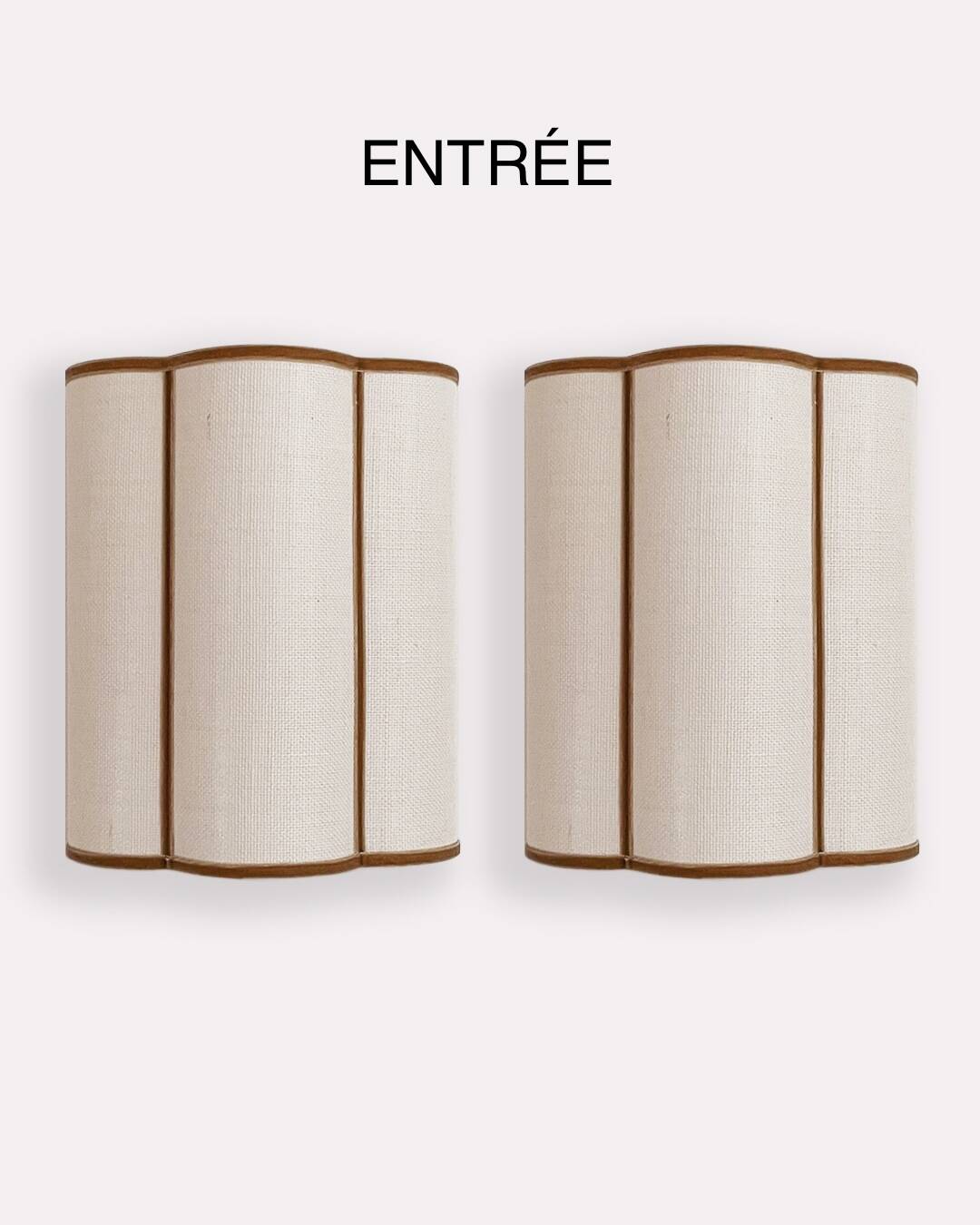 Pair of ecru linen wall lights with bronze velvet trim