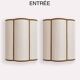 Pair of ecru linen wall lights with bronze velvet trim