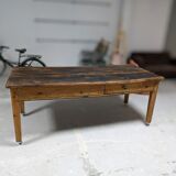 Farm table mounted on casters