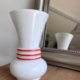 Vintage white opaline vase with red trim 29 cm White Opaline Va