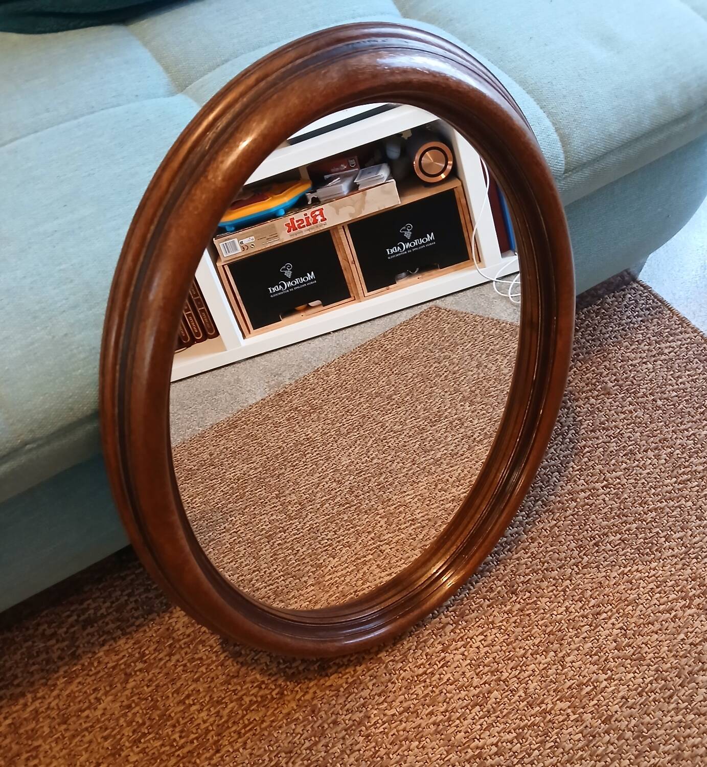 Vintage oval wooden mirror