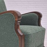 1950s, Danish relax chair, green furniture blend wool fabric, beech wood.