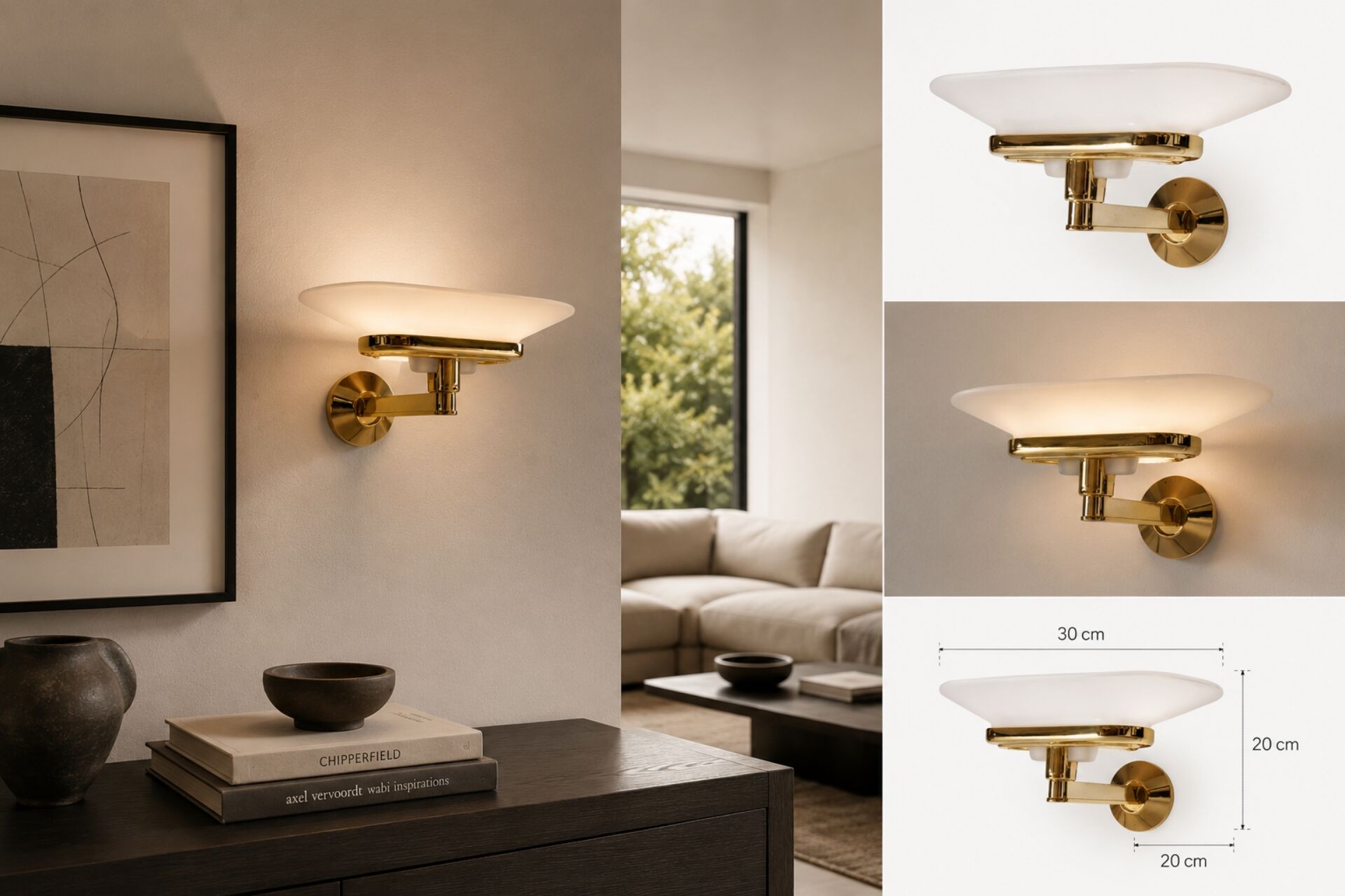 Jill Wall Light – Italian Design Arteluce 1980 – Brass & Opaline Glass