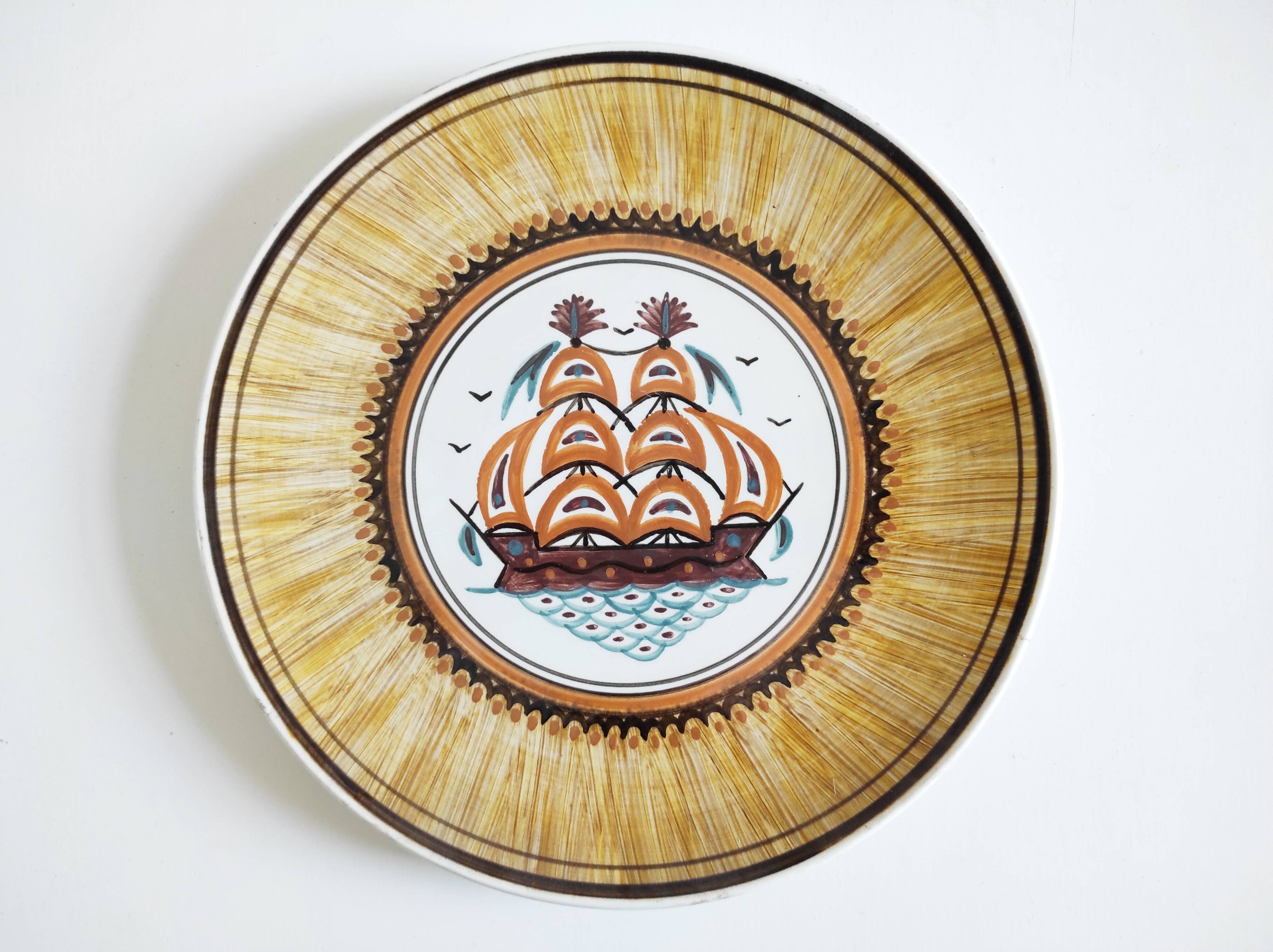 Greek ceramic dish with boat decor