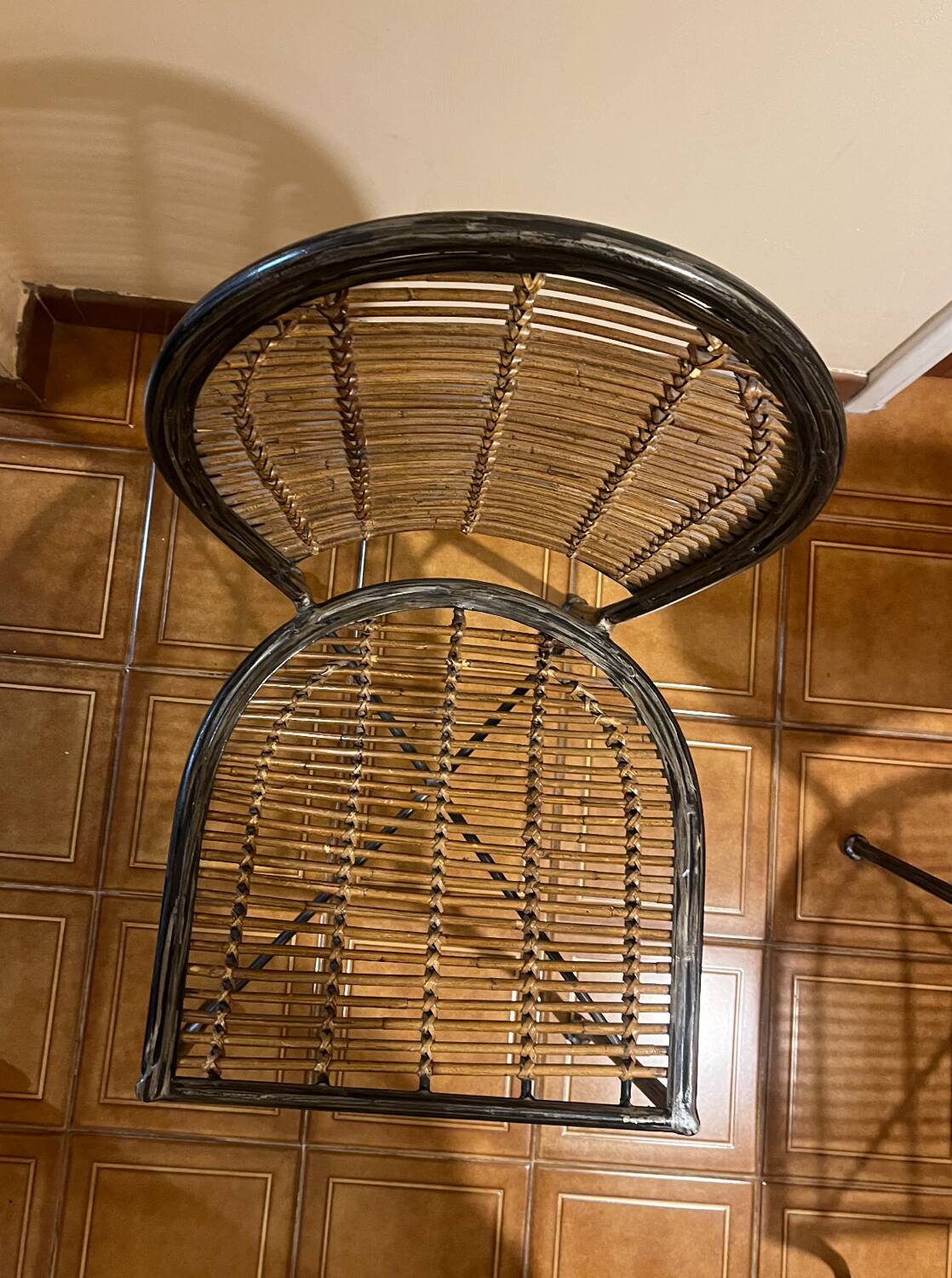 Set of 4 Wrought Iron and Rattan Chairs