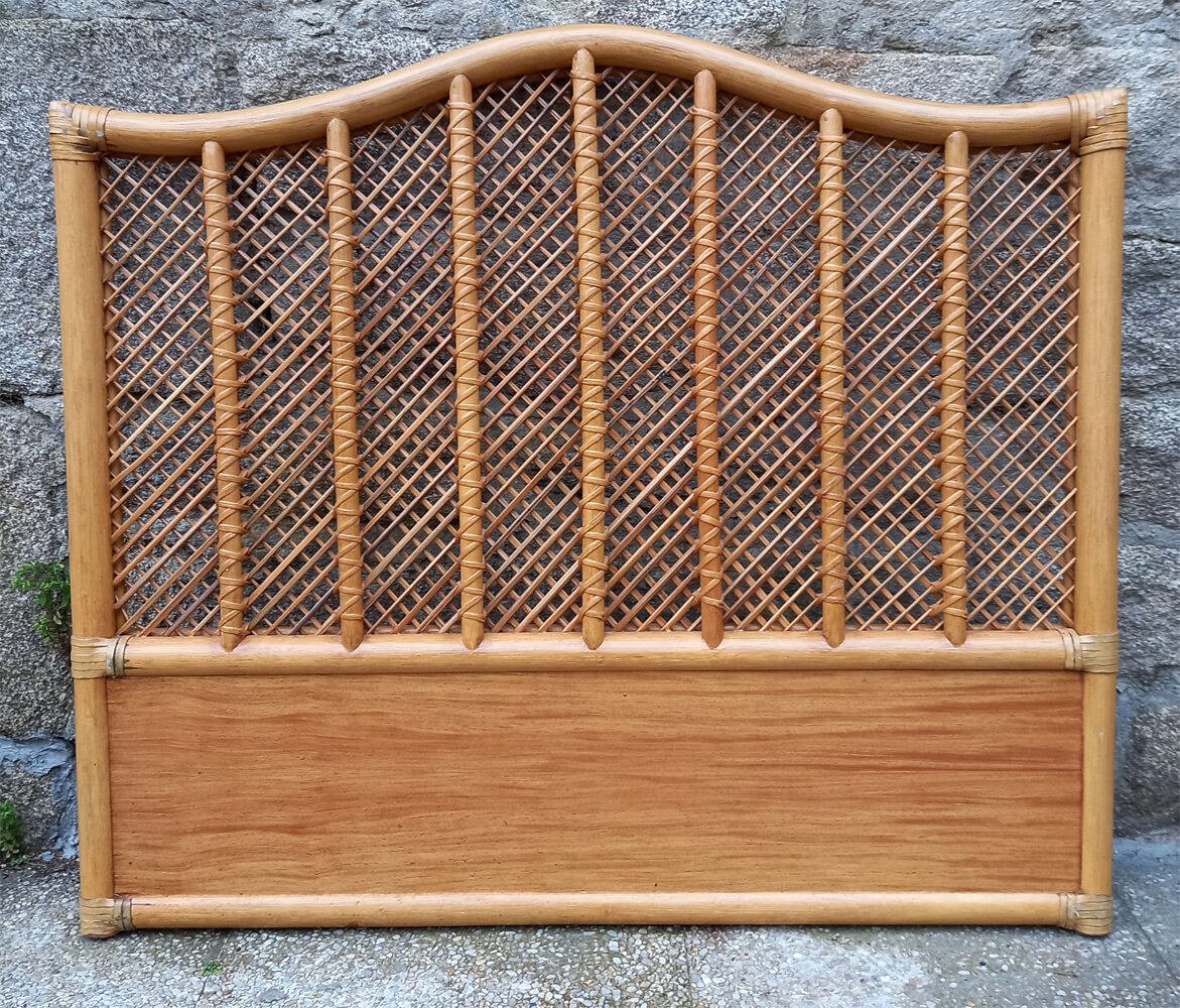 Headboard wood and rattan, braces, vintage, 60s