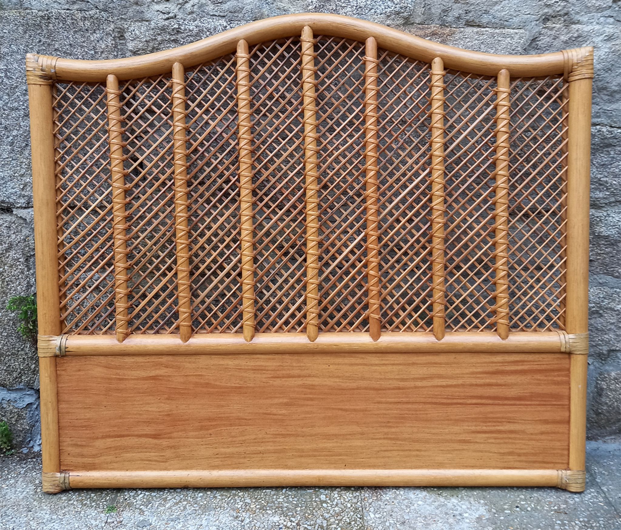 Headboard wood and rattan, braces, vintage, 60s