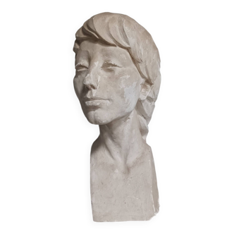 Pascal Boureille (1909-1999) sculpture en plâtre portrait d'une femme