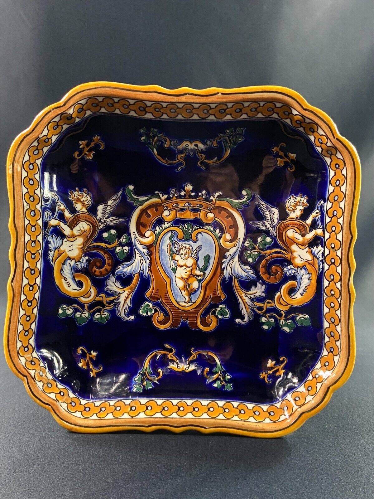 Hollow dish cup in Gien earthenware, Italian Renaissance decor
