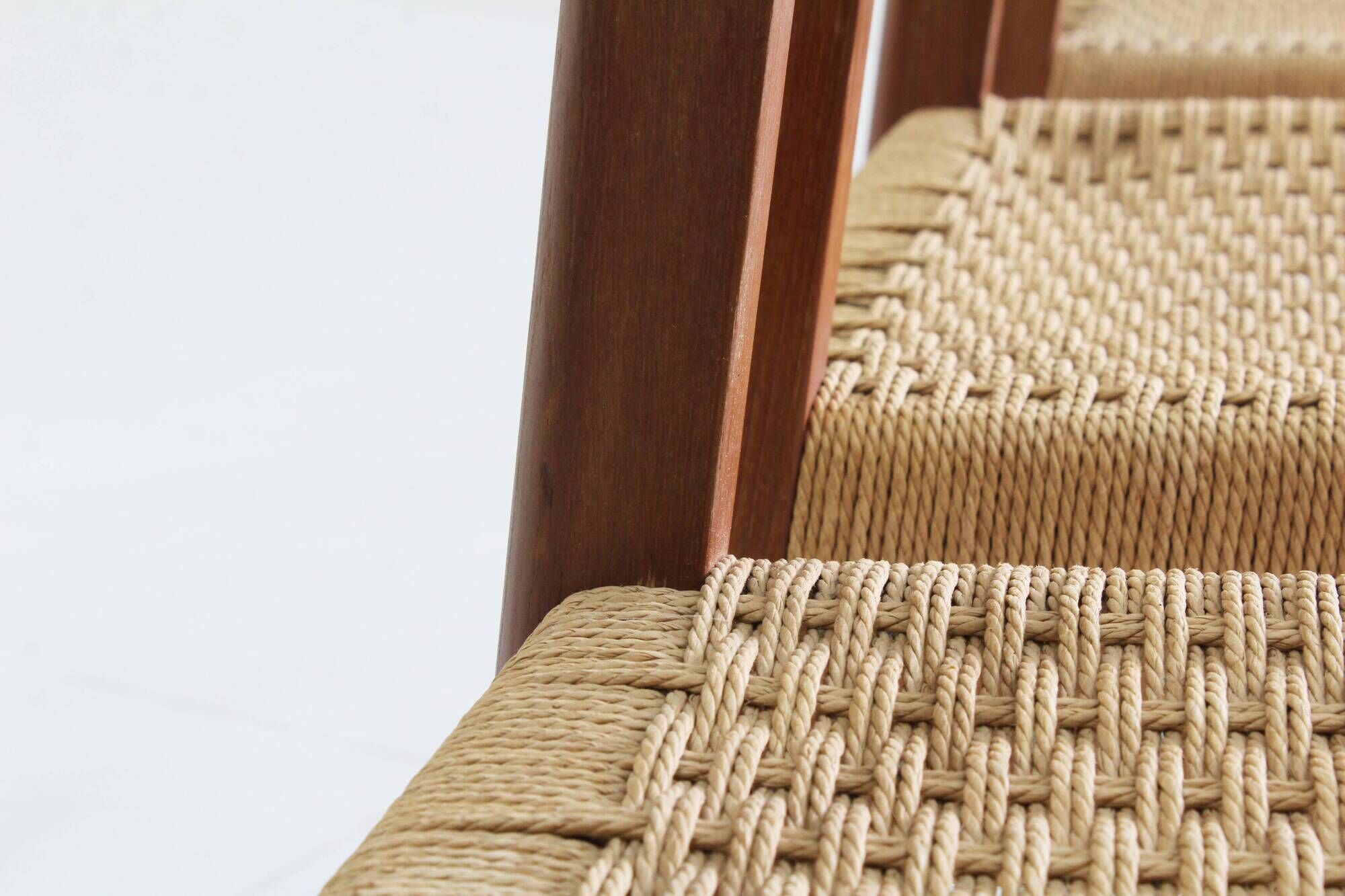 Mid Century Danish teak and paper cord dining chairs 1960s , set of 4