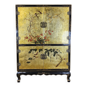 Vintage Chinese cabinet gold leaf / flowers and birds / bohemian