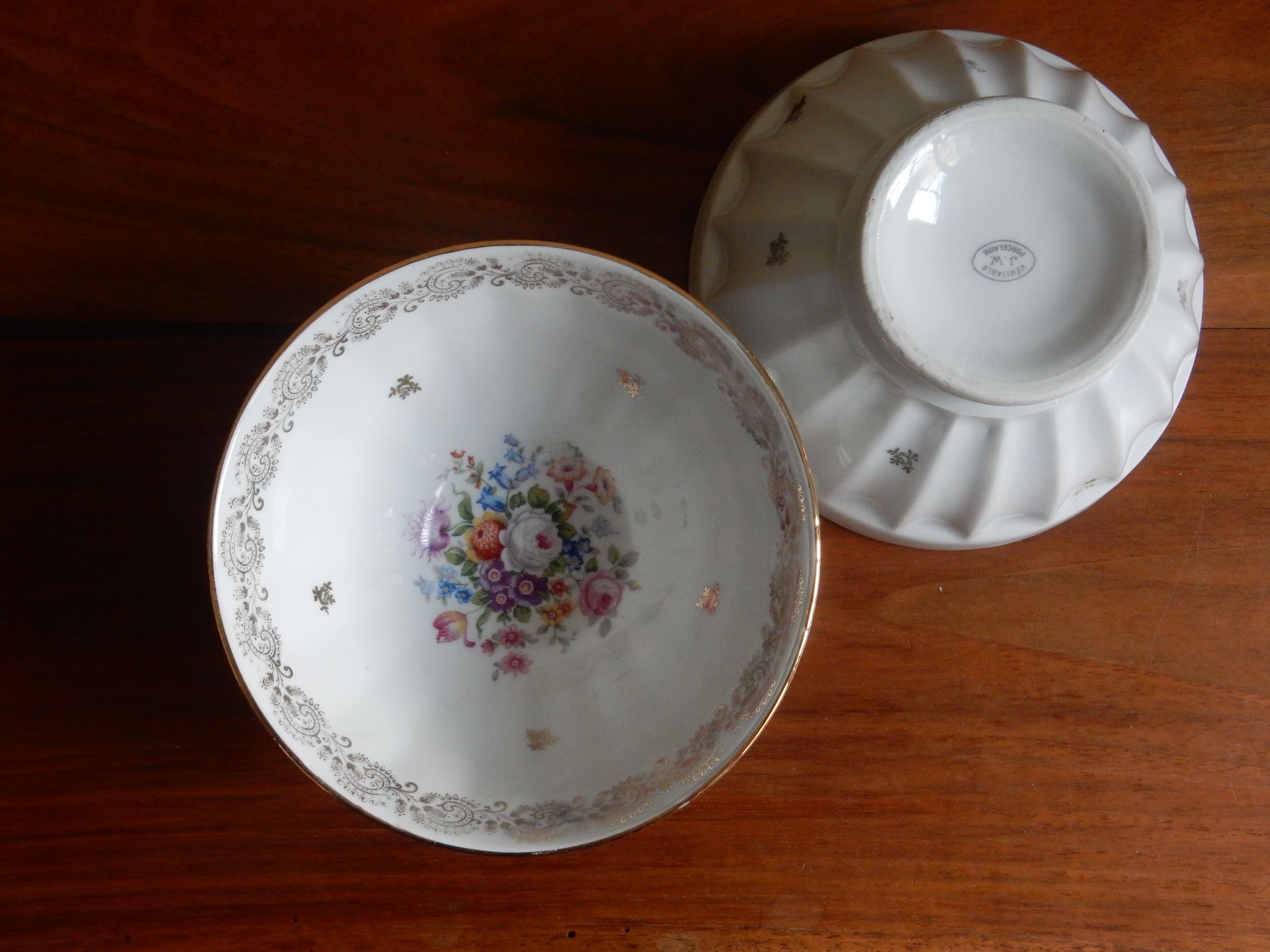 2 French JW porcelain milk coffee bowls