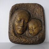 German bronze relief of mother with baby, 1940s.