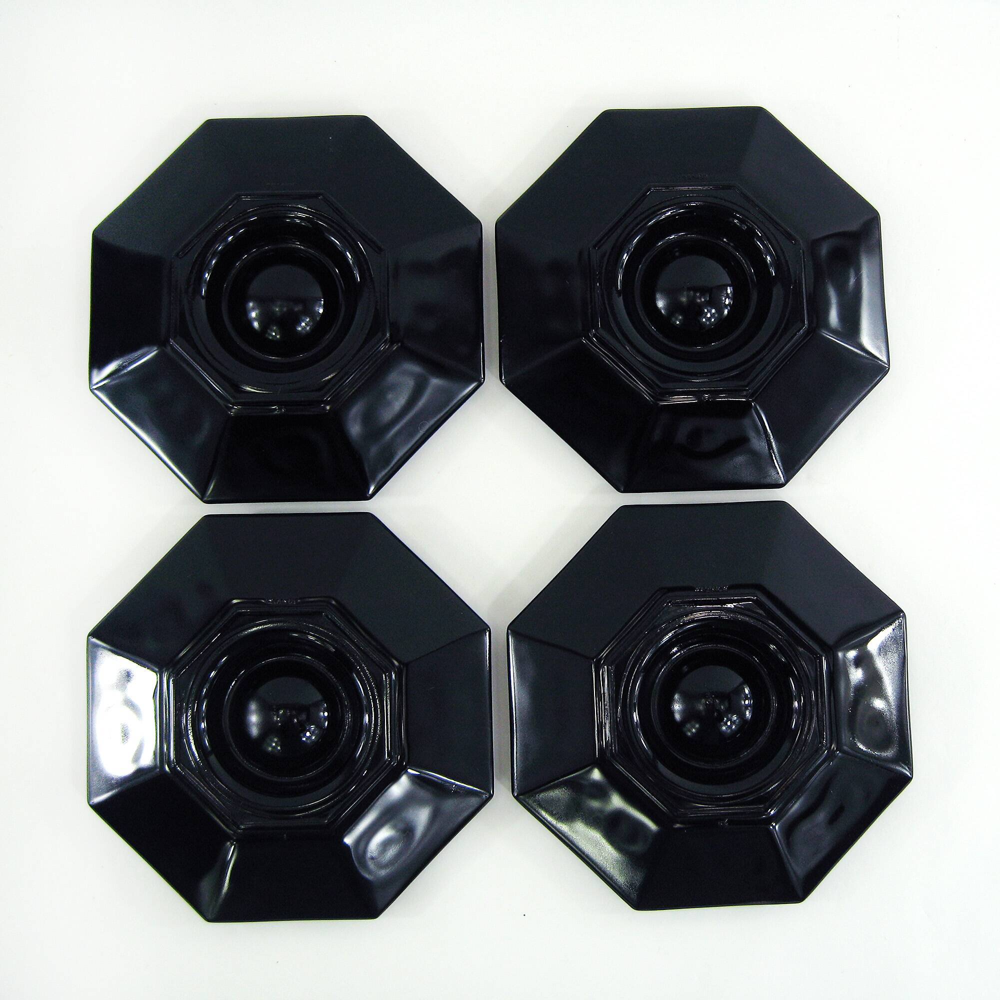 4 egg cups in opal and black tempered glass - Octime Arcoroc Luminarc France - vintage 80s